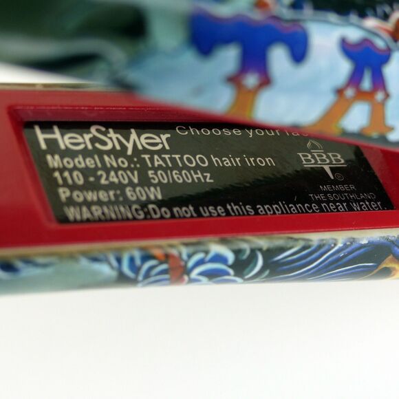 HerStyler Tattoo Flat Iron 1” Red Ceramic Hair Straightener Dual Voltage Y2K - Picture 9 of 14